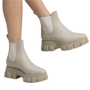 Jeffrey Campbell Rain‎ Boots Women's 10 Lug Sole Chelsea Cream Waterproof New
